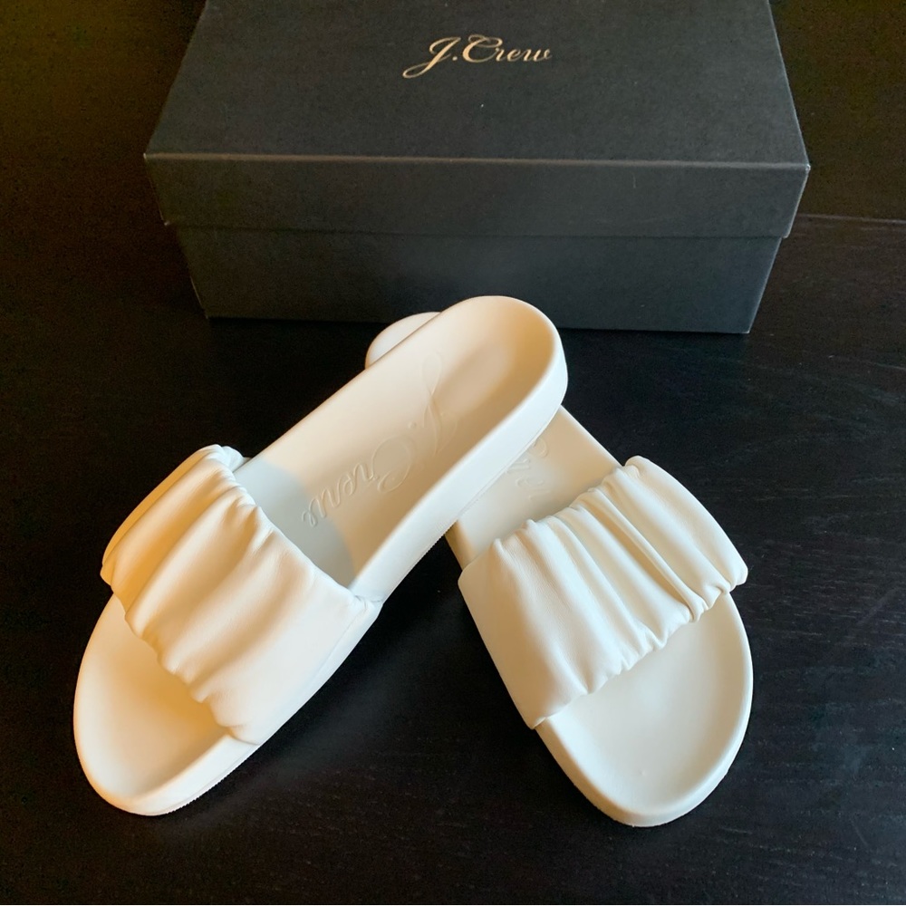 J.crew Womens Pacific Scrunchie Strap Slides Sandals Blue Flat Heel Slip Size 9